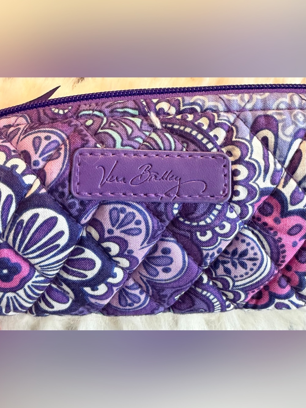 Vera Bradley Purple and Lavender Quilted Paisley Cosmetic Bag / Pencil Pouch